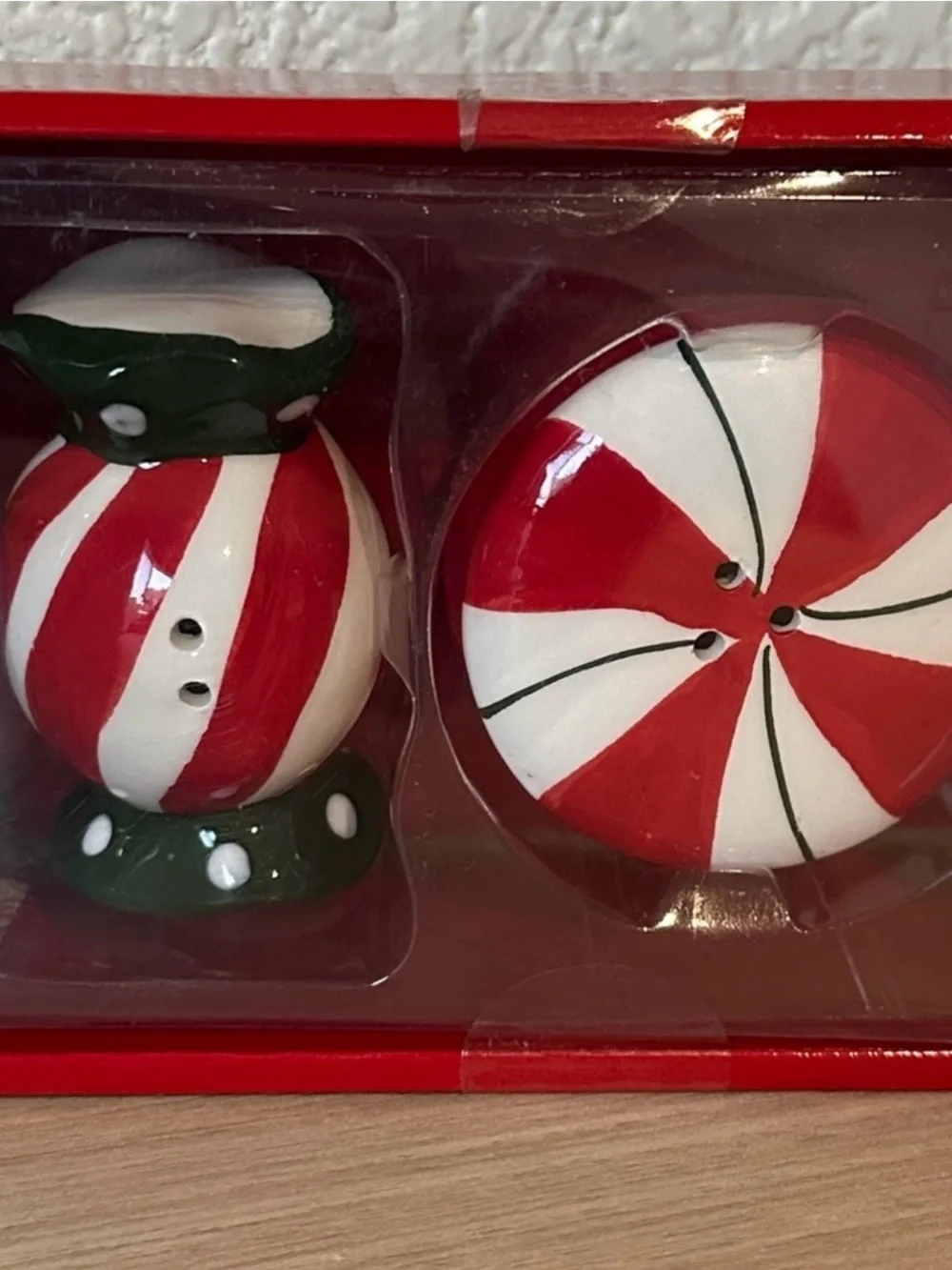 Holiday Peppermint Stripe Salt & Pepper Shakers - Red & White